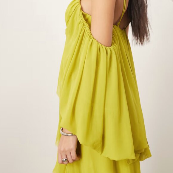 ARRANGE cold shoulder ruffle dress in lime green - Picture 7 of 9